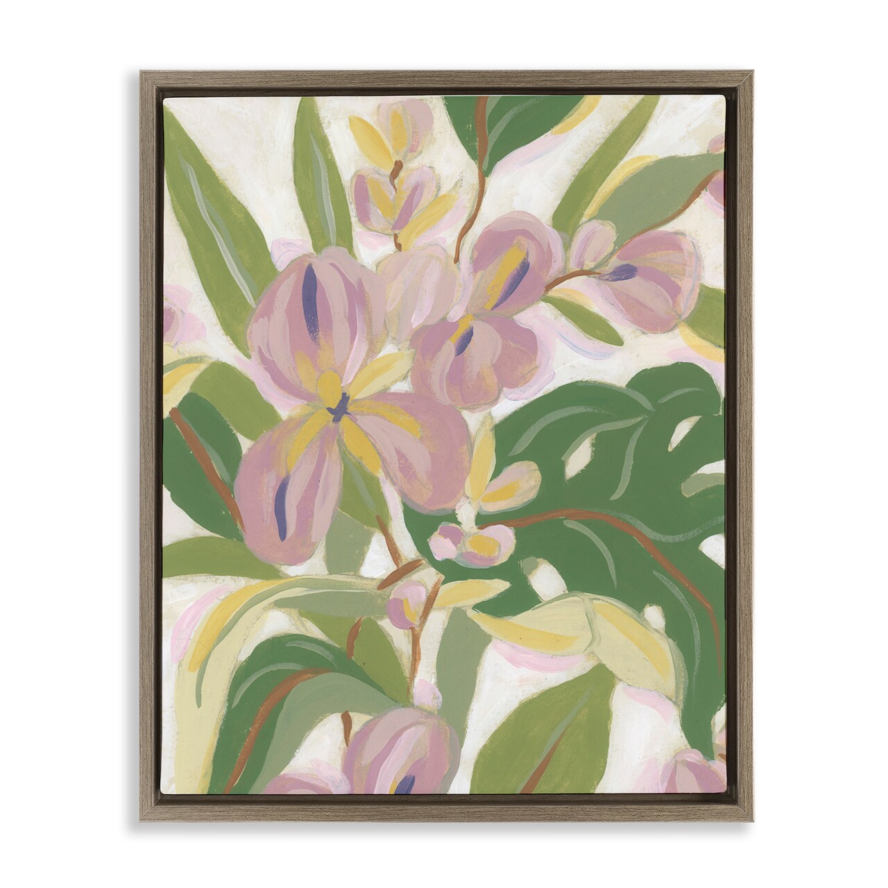 Stupell Industries Pale Trillium & Leaves Framed Floater Canvas Wall Art Design by June Erica Vess